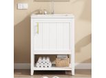 Mobili Da Bagno Lavabo Singolo, Mobiletto 60 Cm Con Lavabo In Ceramica, Con Ripiano, Bianco