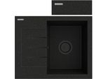 Granitan | Lavello In Granito Milano - Nero Metallizzato - Monovasca - Con Scolapiatti E Sifone