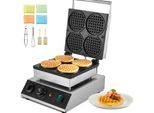 VEVOR kommerzielles Waffeleisen Waffelmaschine 1750 W antihaftbeschichtetes belgisches Waffeleisen aus Edelstahl mit Temperatur- und Zeitregelung, für Restaurant Bäckerei Snackbar 4 runde Waffeln
