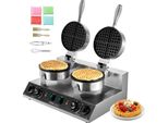 VEVOR kommerzielles Waffeleisen rundes Waffeleisen mit Doppelkopf 2460 W, belgisches Waffeleisen mit antihaftbeschichteten Backfläche, Temperatur- und Zeitregelung, für Restaurant Bäckerei