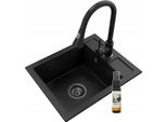 Granitan | Lavello In Granito Best Black - 500 X 400 Mm - Con Rubinetto Da Cucina Nero E Sifone - Alta Qualità