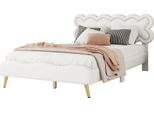 Letto Piano Aiorber, Letto Matrimoniale Imbottito, 140X200 Cm, Con Rete A Doghe, Pu+Mdf, Forma A Nuvola, Design Rivettato, Piedini In Metallo, Per La Camera Dei Bambini, Bianco