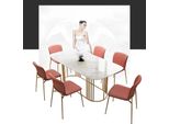 Tavolo Da Pranzo Di Lusso In Pelle + Acciaio Inox Marmo Imitazione Pietra Tavolo Da Pranzo 140X80Cm