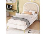 Letto Imbottito Aiorber, 90X200Cm, Letto Con Rete A Doghe, Letto Con Piedini In Metallo, Velluto, Testata Curva, Letto Per Bambini, Per Camerette, Appartamenti, Beige
