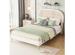 Letto Imbottito Aiorber, 140X200Cm, Letto Con Rete A Doghe, Letto Con Piedini In Metallo, Velluto, Testata Curva, Letto Per Bambini, Per Camerette, Appartamenti, Beige