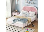 Letto Imbottito Aiorber, 140X200Cm, Letto Con Rete A Doghe, Letto Con Piedini In Metallo, Velluto, Testata Curva, Letto Per Bambini, Per Camerette, Appartamenti, Rosa