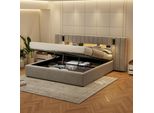 Letto Imbottito Idraulico Flieks 180X200Cm Con Funzione Di Carico, Letto Contenitore Con Led E Lampada Da Lettura, Letto Matrimoniale In Legno, Velluto, Grigio