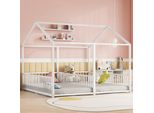 Letto Per Bambini Aiorber, 90X200 Cm, Modello Casa, Letto Matrimoniale Design, Ringhiera Sicura, Struttura In Metallo Rinforzata, Struttura In Ferro, Letto In Metallo, Bianco