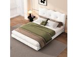 Letto Piano Aiorber, Letto Imbottito, 140X200Cm, Con Rete A Doghe, Design A Onda, Testata Regolabile, Velluto, Letto Per Giovani, Per Appartamenti E Camere Da Letto, Bianco