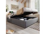 Letto Imbottito Sweiko, Letto Matrimoniale 140×200 Cm, Letto Contenitore, Struttura Letto Con USB-C E Rete A Doghe A Superficie Intera, Senza Testata, Cotone, Grigio, Senza Materasso