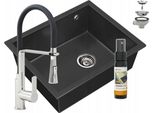 Lavello In Granito Granitan | Salix Con Rubinetto - Nero - Da Incasso Con 1 Scomparto - Alta Qualità E Durata - Design Moderno