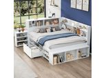 Letto Per Bambini Aiorber, 140X200 Cm, Letto Singolo Multifunzionale Con Libreria, Contenitore, Cassetto E Rete A Doghe, Salvaspazio, Per La Camera Dei Bambini, Bianco