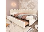 Flieks Letto Imbottito Divano Letto 90X200Cm Con Letto Estraibile, Daybed Con Rete A Doghe, Letto Per Bambini Letto Per Ragazzi Letto Singolo Letto In Legno, Velluto, Beige