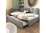 Flieks Letto Imbottito Divano Letto 90X200Cm Con Letto Estraibile, Daybed Con Rete A Doghe, Letto Per Bambini Letto Per Ragazzi Letto Singolo Letto In Legno, Velluto, Grigio