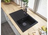 Graniatn | Lavello In Granito Con 1 Vasca + Rubinetto + Sifone - Set Per Cucina - Nero