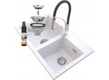 Granitan | Lavello In Granito Hektor - 800 X 500 Mm - Bianco - Design Moderno - Alta Qualità