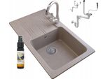 Granitan | Lavello In Granito Ada - 775X435 Mm - Nero - Con Rubinetto E Scolapiatti - Alta Qualità Ed Eleganza