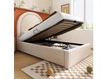 Letto Imbottito Sweiko Per Bambini, Letto Singolo Con Motivo Cosmico, 90 X 200 Cm, Beige,Poliuretanoper Bambini E Bambine (Senza Materasso)
