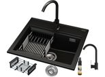 Granitan | Lavello In Granito Foxal - Nero - Alta Qualità - Design Ergonomico - Set Completo
