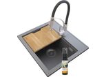 Granitan | Lavello In Granito Foxal - 565X505 Mm - Grigio - Con Miscelatore Da Cucina Nexo - Design Ergonomico