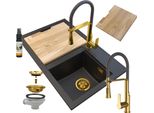 Granitan | Lavello In Granito Hektor Golden Line - Nero Con Riflessi Oro - Design Moderno - Alta Qualità
