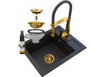 Granitan | Lavello In Granito Best Golden Line - 500X400 Mm - Nero Con Particelle D'oro - Installazione E Accessori