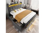 Letto Imbottito Sweiko 140*200 Cm, Testata Con Ripiani E Contenitore Con 4 Cassetti, Letto Matrimoniale Per Adulti, Grigio