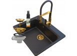 Granitan | Lavello In Granito Zante Golden Line - Nero Con Puntinature Oro - Da Incasso, 1 Vano