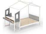 Costway House Letto Con Scrivania 90X200Cm, Letto Per Bambini Con Rete A Doghe, Scrivania Con Contenitore, Cassetti E Ganci Per Bambini, Bianco