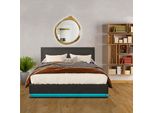 Letto Imbottito Aiorber 180X200Cm, Con Luce Led Rgb E Connessione Usb, Testata Regolabile In Altezza, Letto Matrimoniale Con Contenitore, Con Rete, Grigio Scuro