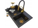 Granitan | Lavello In Granito Hektor - Nero Con Puntini Dorati - Design Moderno - Alta Qualità