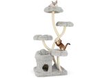 Tiragraffi Costway 165 Cm, Albero Per Gatti Con 4 Aree Calde E Grotta Per Gatti E Pali In Sisal, Torre Per Gatti Ad Albero Arrampicabile Per Gatti Grigio