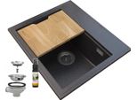 Granitan | Lavello In Granito Foxal - Macchiato Nero - Con Sifone Cromato - Design Ergonomico