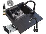 Granitan | Lavello In Granito Milano - Nero - Con Sifone E Scolapiatti Telescopico - Resistente E Moderno
