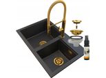 Granitan | Lavello In Granito Hektor - Nero Con Puntini Dorati - Design Moderno - Elevata Durata Nel Tempo