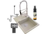 Lavello Granitan | Argos - Colore Beige - Include Rubinetto A Spirale E Sifone - Granito Di Alta Qualità