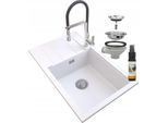 Granitan | Lavello In Granito Louis - Bianco - Da Incasso Con Scolapiatti - Design Moderno - Alta Qualità