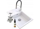 Granitan | Lavello In Granito Louis - 800 X 500 Mm - Bianco - Con Scolapiatti E Miscelatore Nexo