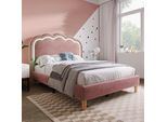 Letto Imbottito Flieks 90X190Cm Con Led E Rete A Doghe, Letto Per Ragazzi Letto Per Bambini Con Testiera Regolabile, Letto Singolo Letto In Legno Letto Classico, Velluto, Rosa