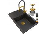 Granitan | Lavello In Granito Louis Golden - Nero Con Particelle D'oro - Minimalista E Di Alta Qualità