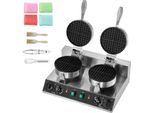 SucceBuy Kommerzielles Waffeleisen von , rundes Waffeleisen mit Doppelkopf, 2460 W, antihaftbeschichtetes belgisches Waffeleisen aus Edelstahl, Temperatur- und Zeitregelung, Griff, für Restaurants,