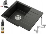 Granitan | Lavello In Granito Milano - 574 X 464 Mm - Nero - Con Scarico Automatico Click-Clack
