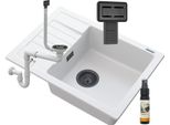 Lavello In Granito Granitan | Argos - Bianco - Con Scolapiatti - Incl. Sifone Nero - Nuovo