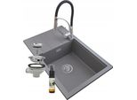 Granitan | Lavello In Granito Louis - 800 X 500 Mm - Grigio - Minimalista E Durevole - Incluso Miscelatore Nexo