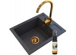 Granitan | Lavello In Granito Best - 500 X 400 Mm - Rubinetto Da Cucina Golden - Design Unico