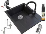 Granitan | Lavello In Granito Milano - 574X464 Mm - Nero - Alta Qualità - Accessori Inclusi