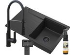 Granitan | Lavello Timor - Nero - Incasso Con Ampio Sgocciolatoio - Design Moderno