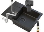 Granitan | Lavello In Granito Argos - Golden Line Nero Con Riflessi Oro - Design Unico - Sifone Incluso