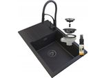 Granitan | Lavello In Granito Louis - 800 X 500 Mm - Nero - Design Minimalista - Miscelatore Nexo Incluso