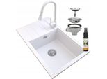 Granitan | Lavello In Granito Louis - Bianco - Incasso Con Sgocciolatoio - Alta Qualità - Design Moderno